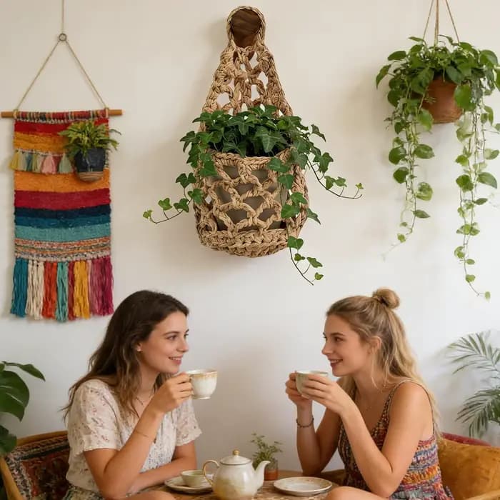 Support mural en macramé pour pot de fleurs, rangement gain de place, décoration intérieure, support