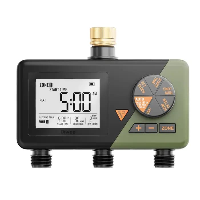 Programmateur d'arrosage automatique Diivoo Garden à 3 zones avec entrées en laiton