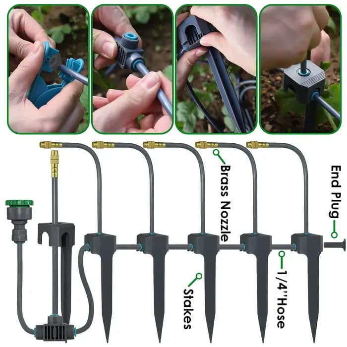Kit d'irrigation goutte à goutte de jardin 5-30M, pompe auto-amorçante 60W 360 ° Serre de système