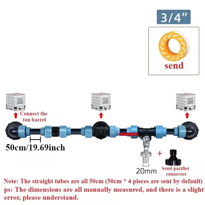 Adaptateur de robinet pour réservoir IBC, robinet fileté avec 1 tube et 2 connecteurs courbés, conne