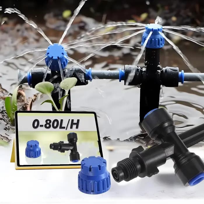 Kit d'irrigation de jardin 1/4'' avec goutteur extérieur 8 trous et piquet, arroseur réglable et rac