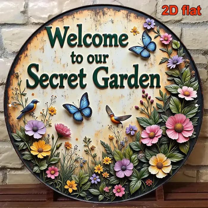 1 panneau de bienvenue Vintage Secret Garden avec un design amusant - Convient à la décoration extérieure/intérieure