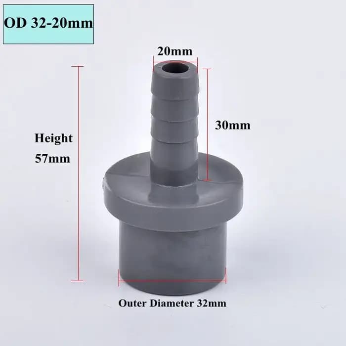 Connecteur pagode en PVC gris OD 20/25/32-5/8/10/12/14/16/18/20/25mm