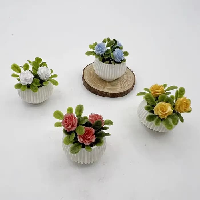 1 pièce Décoration de scène de salon pour maison de poupée, Modèle de plante en pot miniature de rose, Artisanat de paysage miniature
