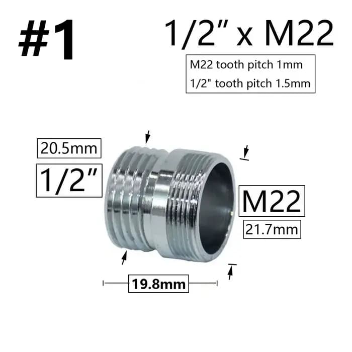 Coupleur de robinet d'eau en laiton argenté 1/2 "à M16 M18 M20 M22 M24 M28