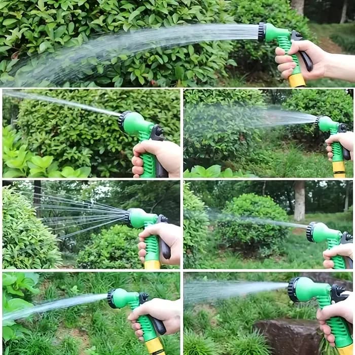 Tête d'arrosage de tuyau d'eau d'irrigation de jardin avec buse à 7 fonctions, tuyau à ressort de li