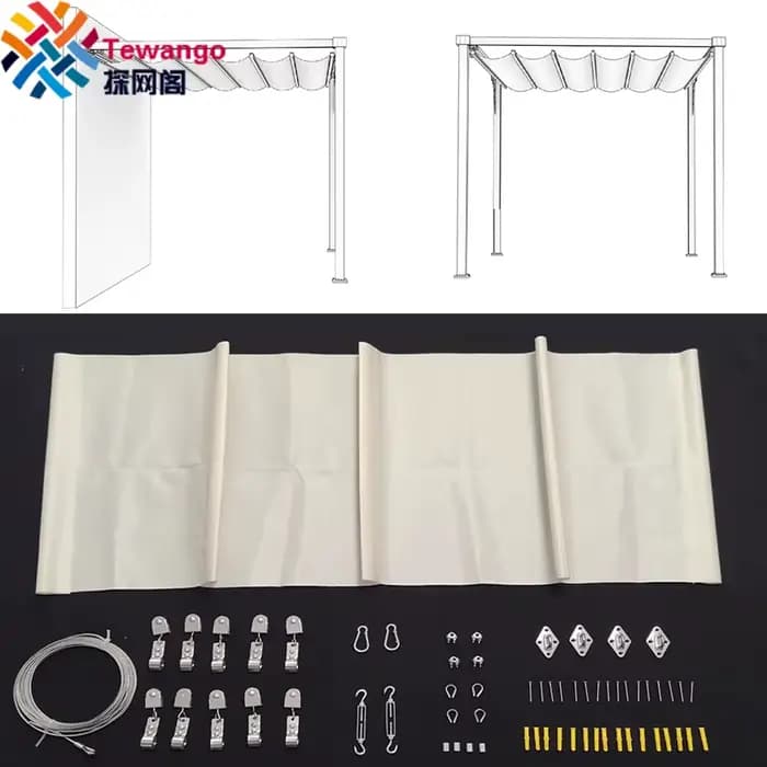Pergola de taille personnalisée, tissu imperméable + accessoires d'installation, filet d'ombrage ond