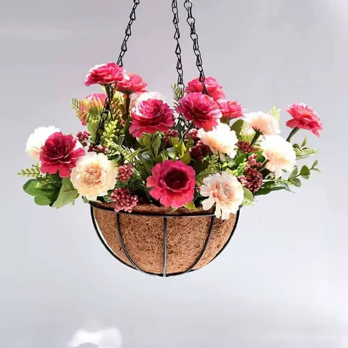 Porte-plante rond en fil de 8/10 pouces, panier suspendu en métal, doublure en noix de coco, Pot de