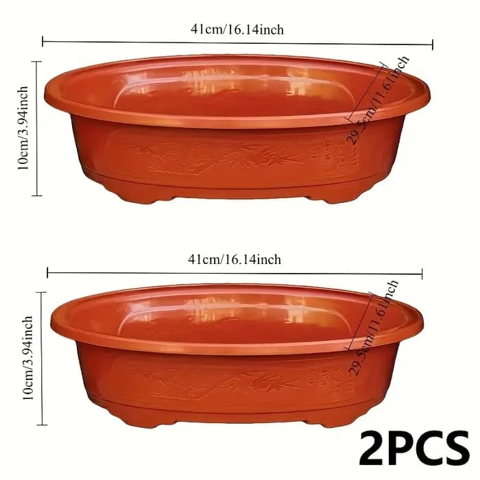 2 grands pots de fleurs ovales en plastique pour la culture des plantes d'intérieur.