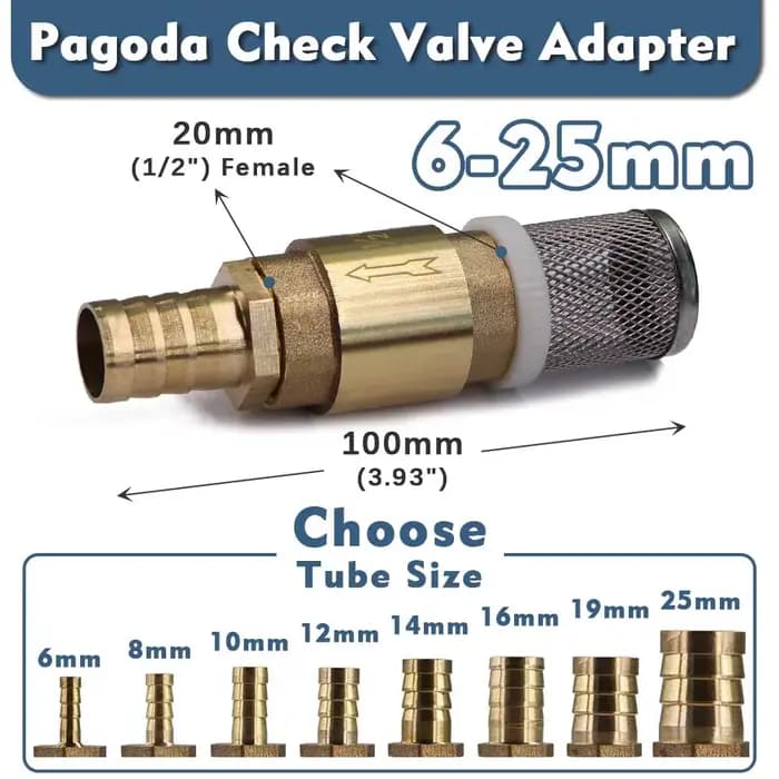 Adaptateur de tuyau de clapet anti-retour pagode 6-25mm 1/2 pouces avec filtre