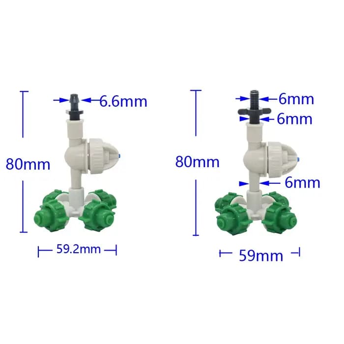 Buse de brumisation croisée pour serre, 4 voies, anti-goutte, avec connecteur fileté 1/4 ", 1 jeu