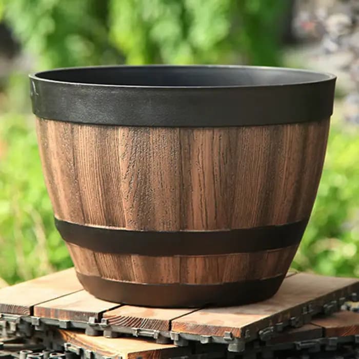 Grand Pot de plantes en forme de baril de whisky