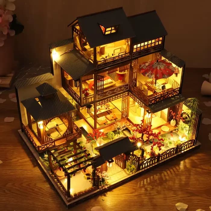 Villa japonaise en bois à construire soi-même « Yasen Garden » – Modèle de maison d'architecture traditionnelle artisanal à assembler en 3D