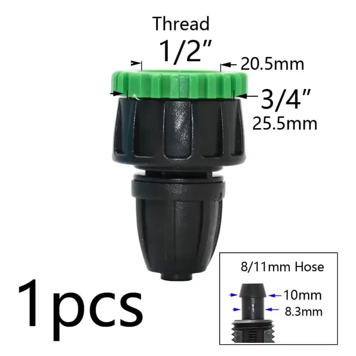 Connecteur de tuyau de jardin 3/8 "à 1/4", 8/11 à 4/7mm, verrouillage barbelé, bouchons d'extrémité