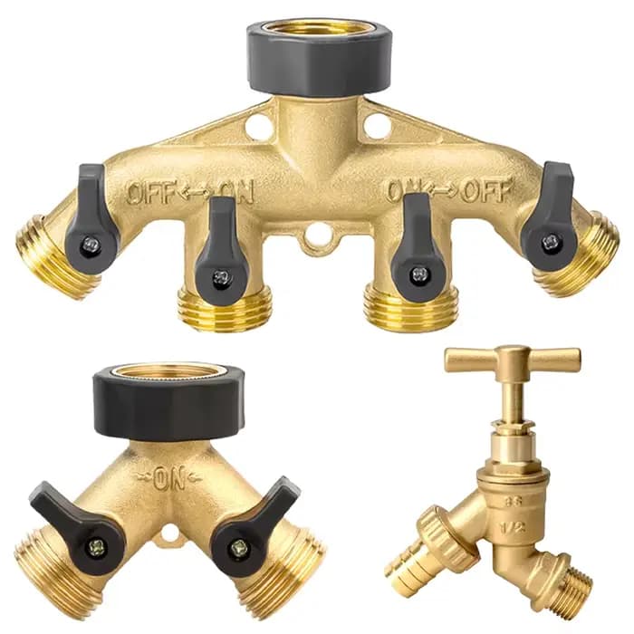 Séparateur de tuyau d'arrosage en laiton robuste à 4 voies, connecteur Bibcock, adaptateur de robine