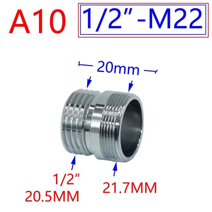 Connecteur fileté argenté 1/2 "/M16/M17/M18/M19/M20/M22/M24/M28/M32, adaptateur en laiton pour robin