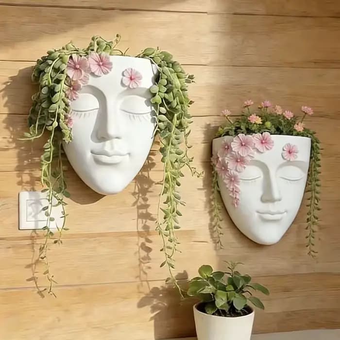 Pot de fleurs mural classique en forme de tête, idéal pour les succulentes, pot de fleurs mural, décoration de jardin