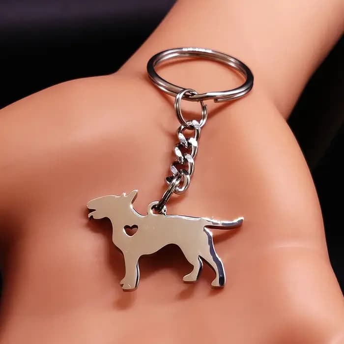Bull Terrier-Porte-clés en acier inoxydable pour hommes et femmes, porte-clés en argent, porte-clés pour document, bijoux, chien d'amour, cœur, K1345l's