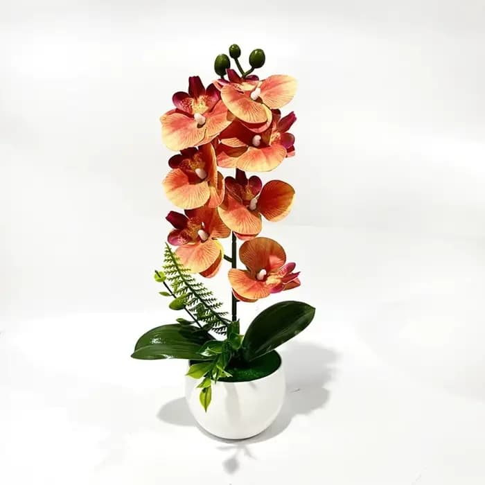 Pot de fleurs artificielles à 7 têtes d'orchidées, avec pot blanc, fleurs roses simulées, orchidée papillon en plastique, multi-fleurs