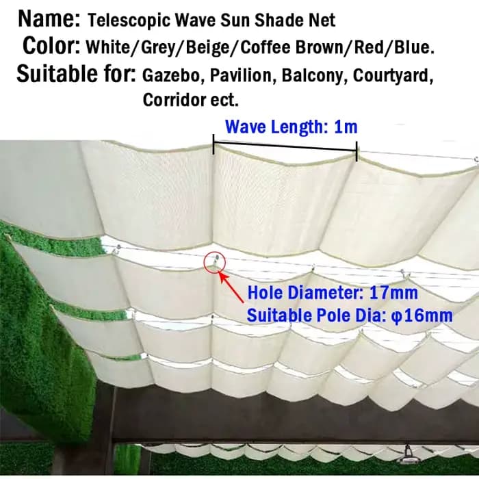 Filet de pare-soleil ondulé télescopique épais de couleur blanche, pour maison, jardin, cour, pavill