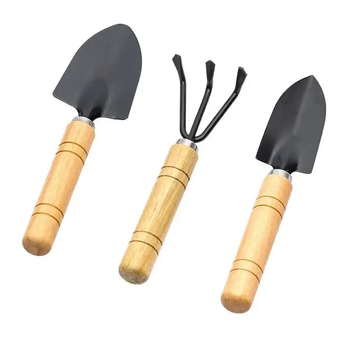Mini kit d'outils de jardinage de bureau – Ensemble de 3 petits outils à main (truelle et râteau) pour plantes en pot