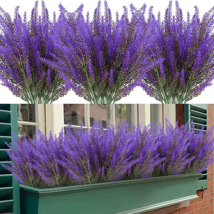 Fleurs artificielles de lavande, fausses plantes d'extérieur résistantes aux UV, arbustes en plastiq