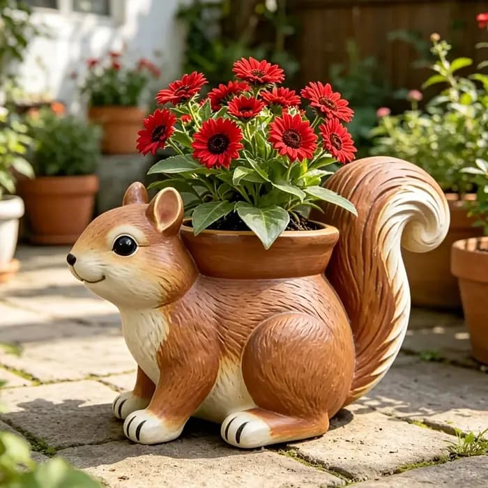 Joli pot de fleurs en résine en forme d'écureuil, sculpture animale synthétique, décoration rurale, pour jardin extérieur, balcon, plantes vertes