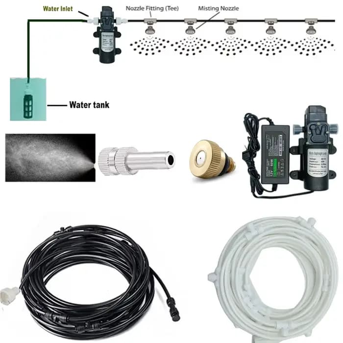 Kits de brumisation 6-18M, pompe 12V DC, système de dépoussiérage par pulvérisation, buses de brouil