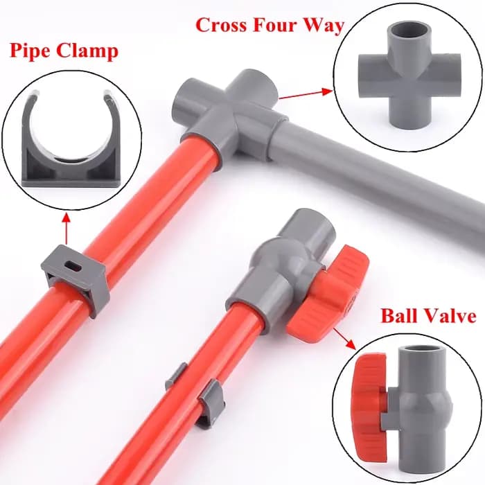 Raccords de tuyauterie PVC 20-50 mm pour irrigation de jardin, vanne à boisseau sphérique grise, rac