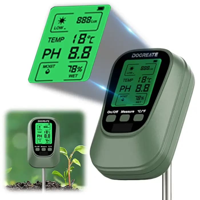Testeur d'humidité du sol 4-en-1 avec écran LCD rétroéclairé