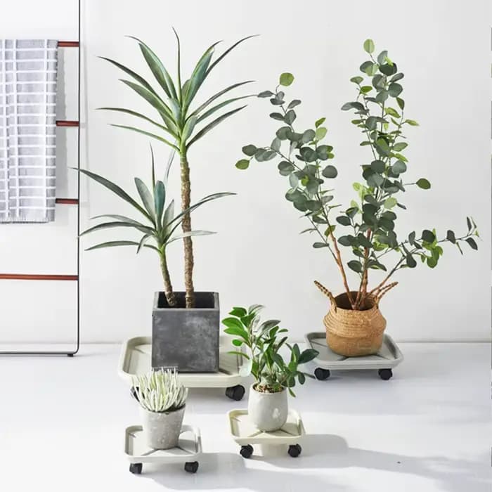 Pot de plantes universel rotatif à 360 °, style roue, support de pot de fleur carré rond en plastiqu