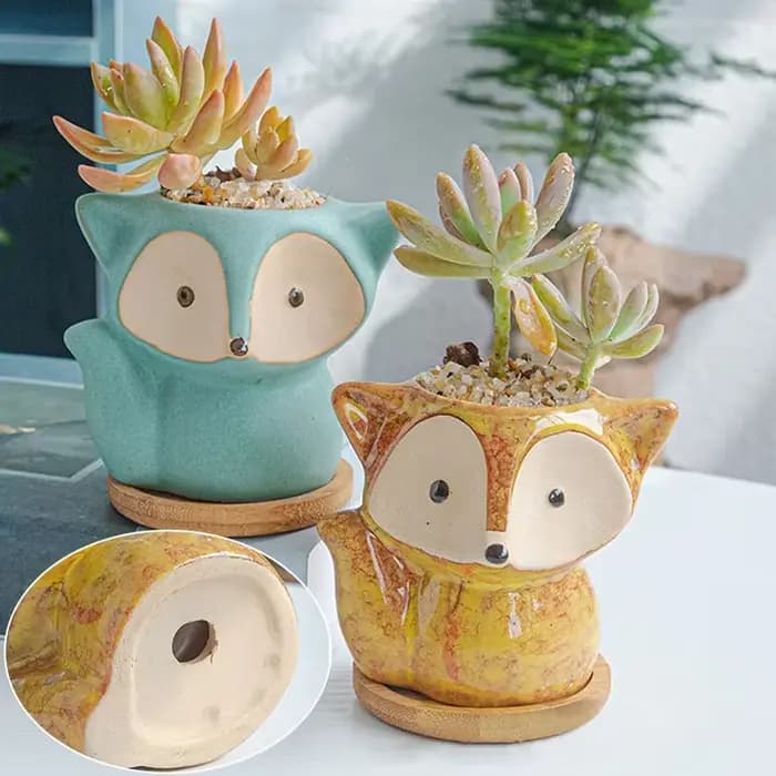 Pot de plantes en forme de renard en céramique, Micro Mini plantes succulentes en Pot, petits Pots d