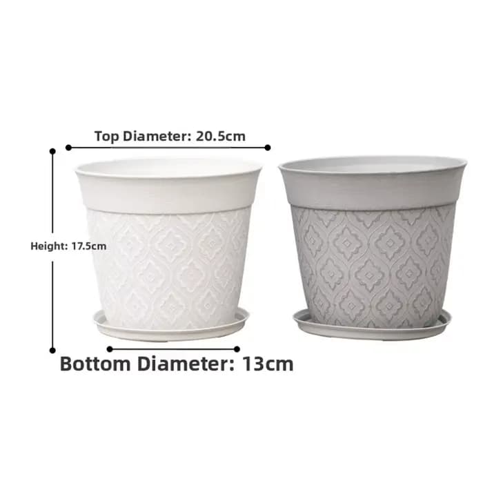 Pot de fleurs en plastique de 8 pouces avec trous de drainage et soucoupe
