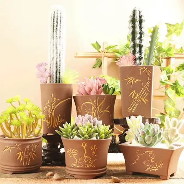 Pot de fleurs en argile violette pour plantes succulentes