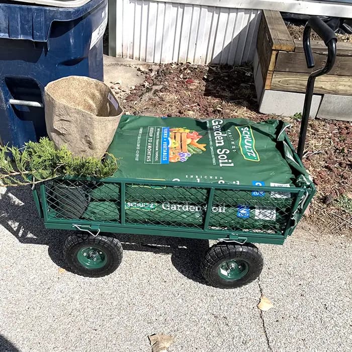 Chariot en maille d'acier robuste, chariot utilitaire de jardin avec côtés amovibles et roues de 10 "3.50-4 pouces pour cour de jardin