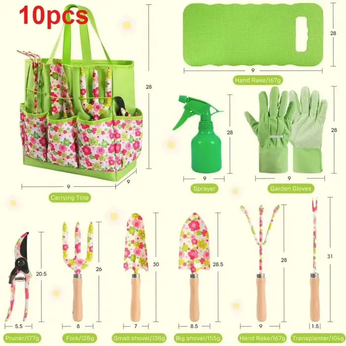 Ensemble d'outils de jardinage imprimés, nouveau style, 10 pièces