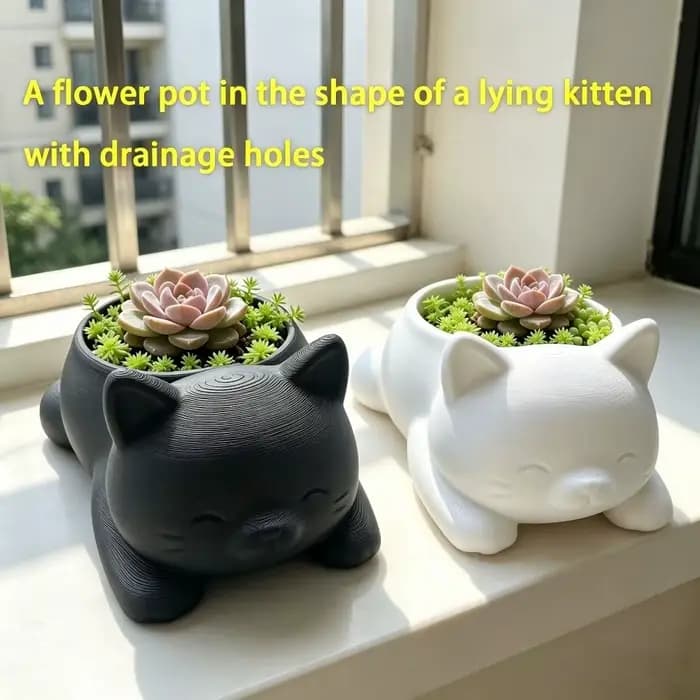 Pot de fleurs créatif imprimé en 3D en forme de chat