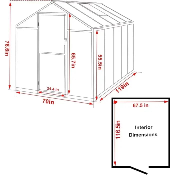 Serre pour 6' x 10', maison verte en polycarbonate avec évent réglable