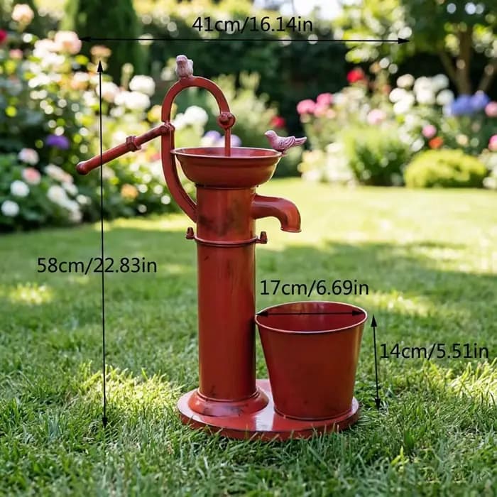 Support de pot de fleurs rétro en fer forgé avec pompe à eau oscillante, ornements de jardin, décora
