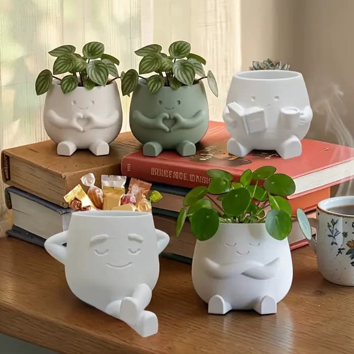 Ensemble de 3 pots de fleurs en forme de cœur imprimés en 3D