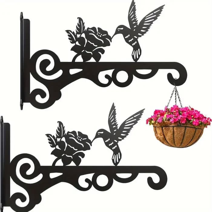 Cintre pour plantes en métal noir, 2 pièces, avec 3 oiseaux et feuilles, robuste, facile à installer
