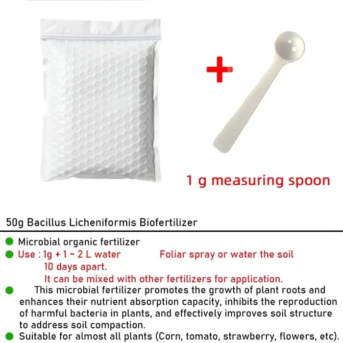 50g de Bacillus Licheniformis 100 Milliards d'Organismes Microbiens Engrais Organique pour l'Agriculture Biologique Améliore la Structure du Sol et la Vitalité des Plantes