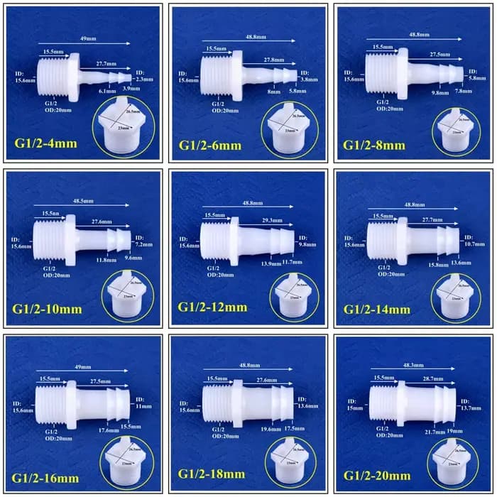 5 ~ 200 pièces G1/2 filetage mâle à 4 ~ 20mm PE pagode connecteur Direct réservoir d'aquarium adapta