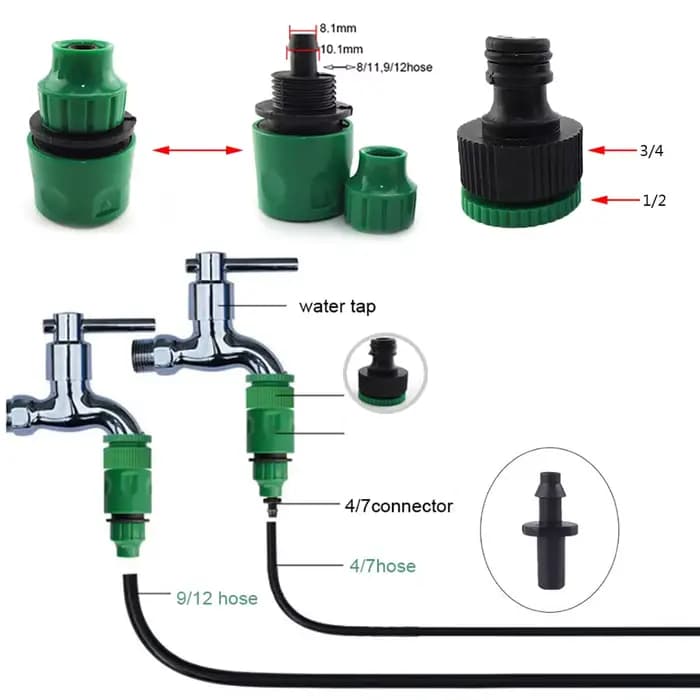 Adaptateur à raccord rapide avec connecteur barbelé 1/4 (ID 4mm) ou 3/8 ''(8mm), pour l'irrigation d