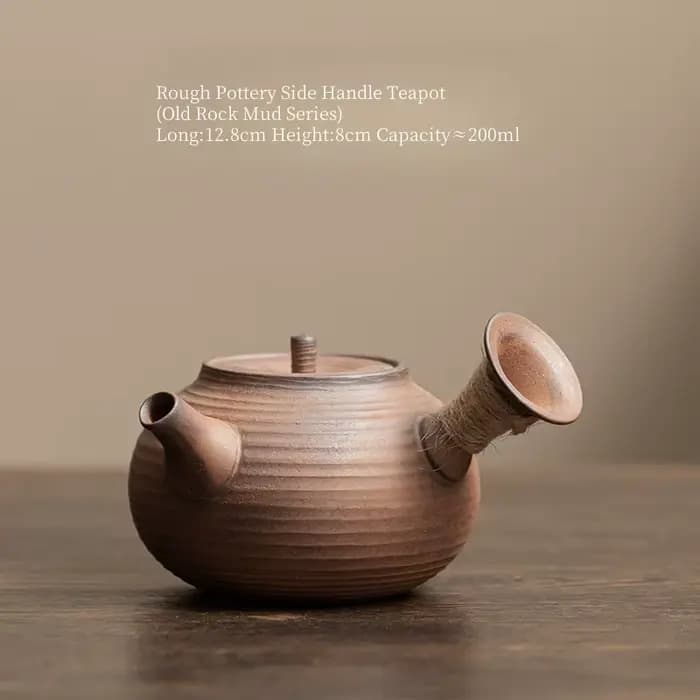 Théière à poignée latérale en poterie brute de boue de roche ancienne de 200ML, théière rétro, bouil