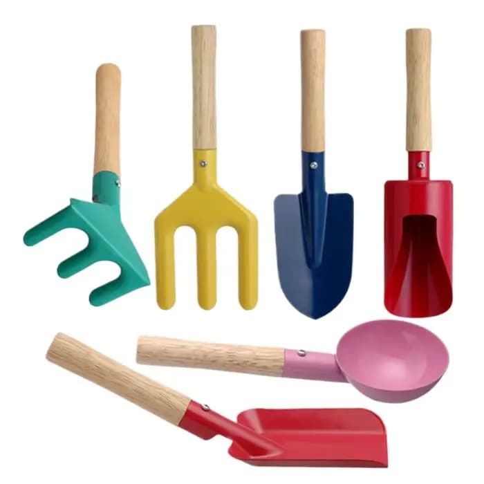 Ensemble d'outils de jardinage pour enfants, 6 pièces, pelle, truelle, râteau, fourche avec manche e