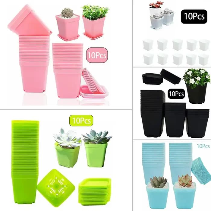 10 pièces jardinage Mini coloré Multi carré pépinière Pots de fleurs plantes vertes succulentes Pot de plante avec plateau décoration de la maison