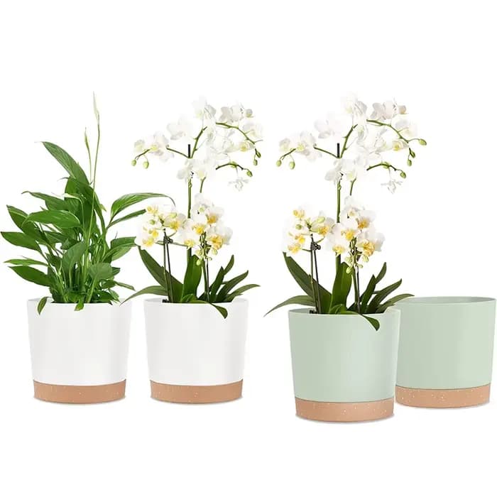 Pot de fleurs, lot de 2 jardinières pour plantes d'intérieur avec trous de drainage et soucoupe, pot