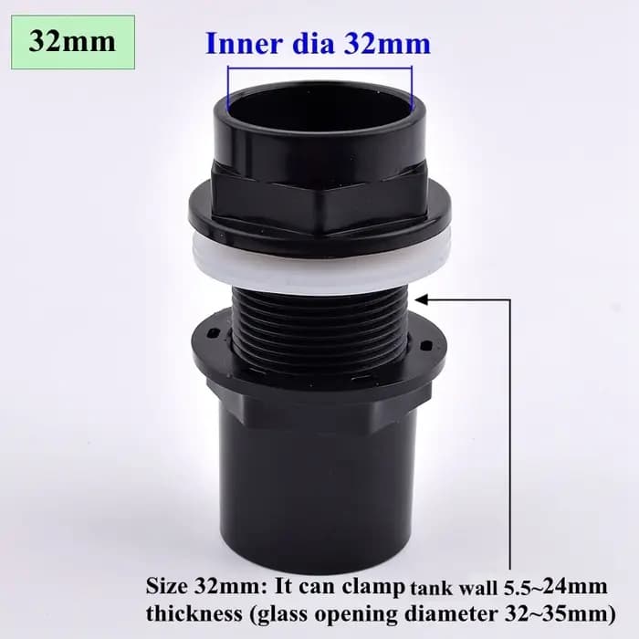 I.D 20 ~ 50mm tuyau en PVC noir Aquarium épaissir connecteur de réservoir de poisson