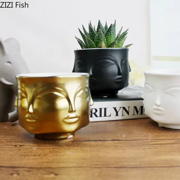 Ornement de visage humain Pot de fleurs en céramique
